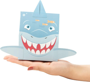 Shark Favor Boxes - 24-Pack Paper Treat Boxes with Die-Cut Shark Design, Sea Themed Party Favors Boxes, Goodie Gift Loot Boxes, Kids Birthday Party Supplies, 6 x 2.1 x 7.75 Inches