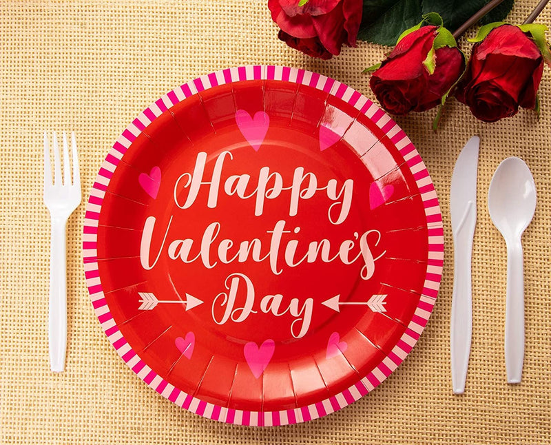 Valentine's Party Bundle, Includes Plates, Napkins, Cups, and Cutlery (Red, Pink, 24 Guests,144 Pieces)