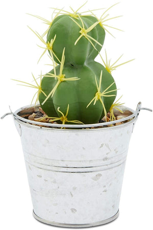Juvale 4 Pack Artificial Succulents, 4.7 to 6.5 inch Green Fake Cactus Plants with Iron Bucket