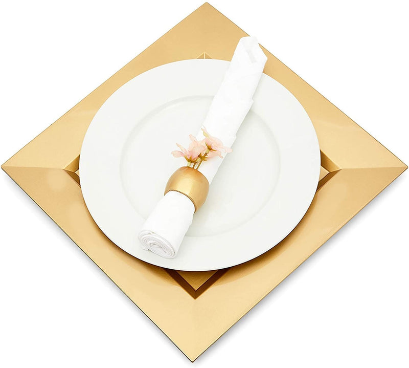 Square Metallic Gold Plastic Charger Plates and Napkin Rings Set (Serves 6)