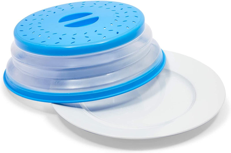 2-Pack 10.5" Silicone Collapsible Microwave Plate Cover, Food Splatter Colander, Blue