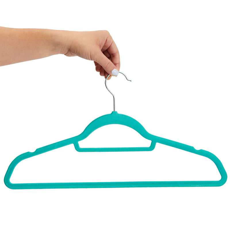 Juvale 50 Pack Non Slip Teal Velvet Clothes Hangers with Cascading Hooks Space Saving for Shirts, Coats, Pants, Suits, and Dresses, 17.5 Inches