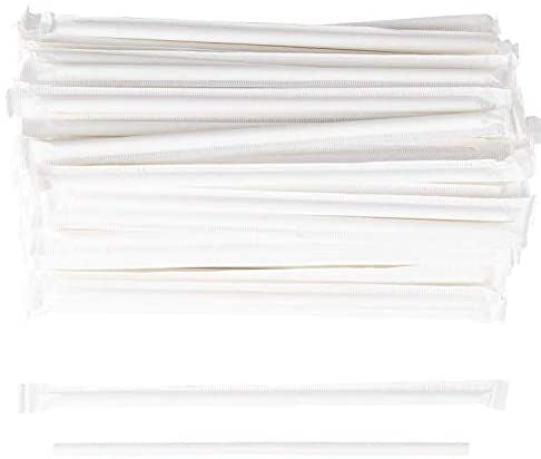 Wrapped White Paper Straws - 250-Pack Disposable Biodegradable Drinking Straws, Individually Packaged, Plain Solid White, Birthday, Wedding, Christmas Party, Restaurant Supplies, 7.75 inches