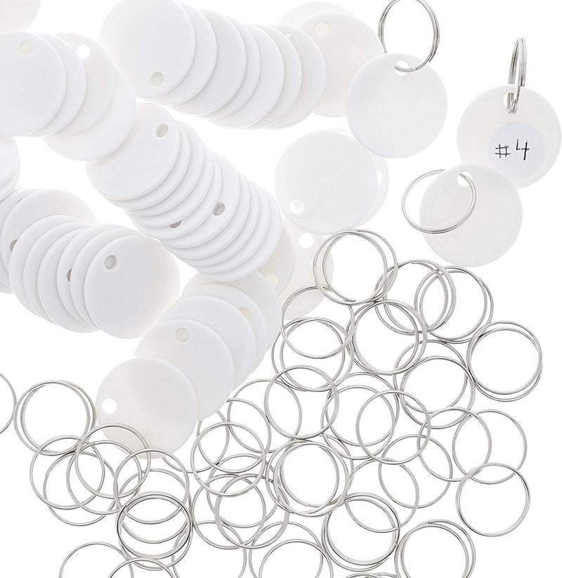 Juvale Round Key Tags with Split Rings and White Sticker Labels (96 Pack), White