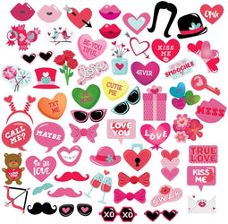 Valentine's Photo Booth Props for Parties and Decorations (60 Pieces)