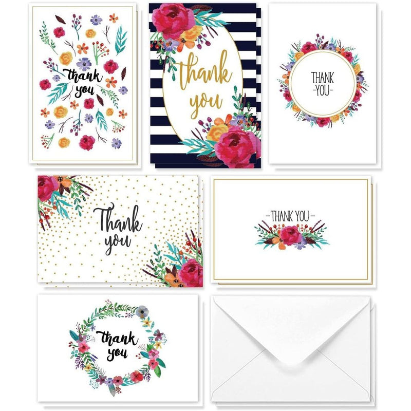 Assorted Floral Thank You Blank Cards with Envelopes (4x6 In, 48 Pack)