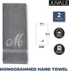 2 Pack Letter M Monogrammed Hand Towels, Gray Cotton Hand Towels with Silver Embroidered Initial M for Wedding Gift, Bridal Shower, Baby Shower, Anniversary (16 x 30 Inches)