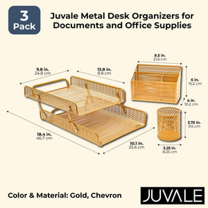 Gold Chevron Desk Organizer and Accessories Set (3 Pieces)