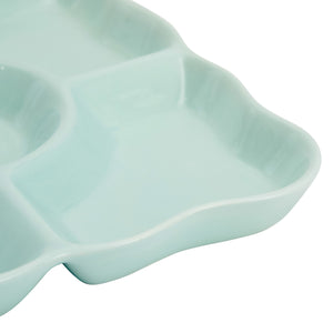 2 Pack Porcelain Divided Serving Tray for Appetizers, 5 Compartments (Light Blue, 9.5 In)