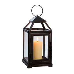 Black Decorative Candle Lantern, Decorative Metal Candle Holder with Tempered Glass (5.3 x 11 In)