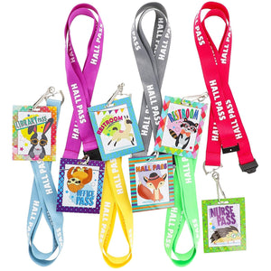 Student Classroom Hall Passes with Lanyards for Teachers, 6 Destinations (12 Pack)