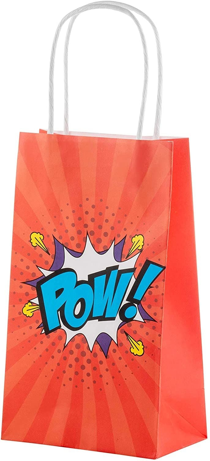 Comic Book Hero Party Favor Gift Bags with Handles (4 Colors, 12 Pack)