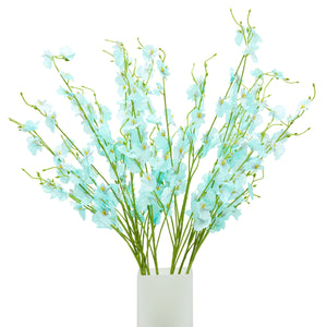 10 Pack Silk Dancing Lady Orchids, 36.5" Long Stem Artificial Butterfly Flowers for Home Decor (Blue)