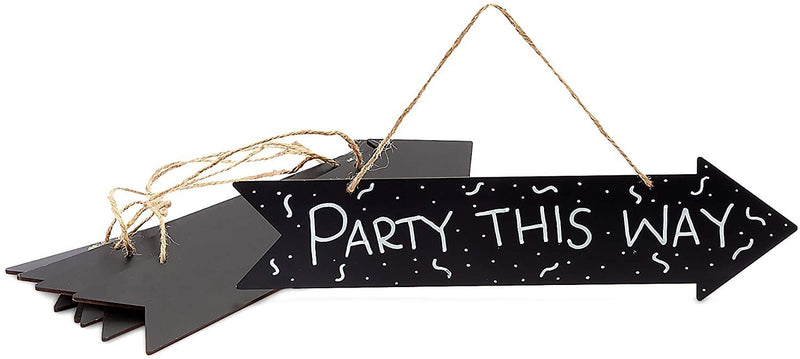 Hanging Chalkboard Signs, Right Arrow Design (13.25 x 3.5 Inches, 6 Pack)