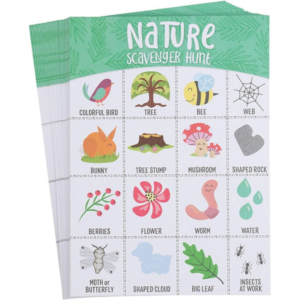 Card Scavenger Hunt for Kids, Nature Themed Outdoor Game (5x7 In, 50 Pack)