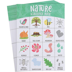 Card Scavenger Hunt for Kids, Nature Themed Outdoor Game (5x7 In, 50 Pack)