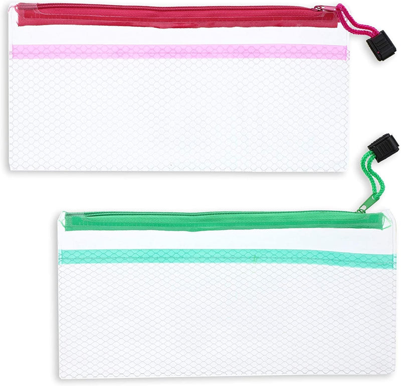 12 Packs Waterproof Mesh Pencil Pouch Bag Case Holder Organizer Set with 4 Zipper Colors for Stationery Pen Makeup Office Supplies Accessories Travel, 9.4 x 4.5 inches