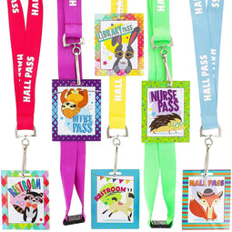 Student Classroom Hall Passes with Lanyards for Teachers, 6 Destinations (12 Pack)