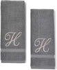 2 Pack Letter H Monogrammed Hand Towels, Gray Cotton Hand Towels with Silver Embroidered Initial H for Wedding Gift, Bridal Shower, Baby Shower, Anniversary (16 x 30 Inches)