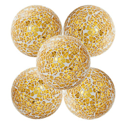 5 Pack Gold Decorative Balls for Centerpiece Bowls, 3-Inch Mosaic Glass Sphere for Home Décor, Accessories for Living Room