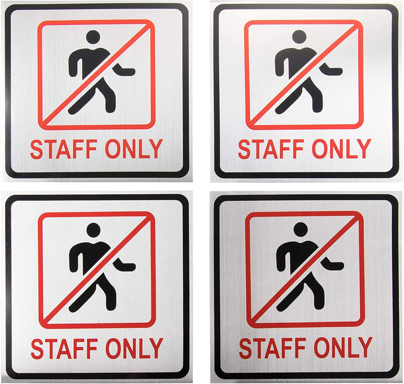 Staff Only Sign, Self-Adhesive (5.5 x 5.5 In, 4 Pack)