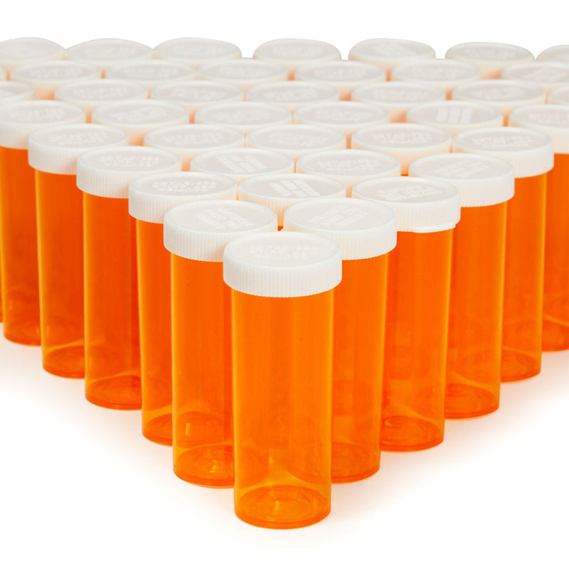Empty Prescription Bottles with Lids, Plastic 6 Dram Pill Vials (Orange, 50 Pack)