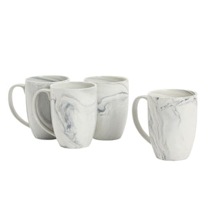 Set of 4 Grey Marble Ceramic Mugs for Coffee, Hot Cocoa, Tea (16oz)