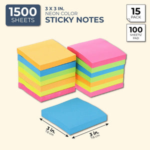 Neon Colored Note Pads (15 Pack, 100 Sheets)