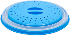 2-Pack 10.5" Silicone Collapsible Microwave Plate Cover, Food Splatter Colander, Blue