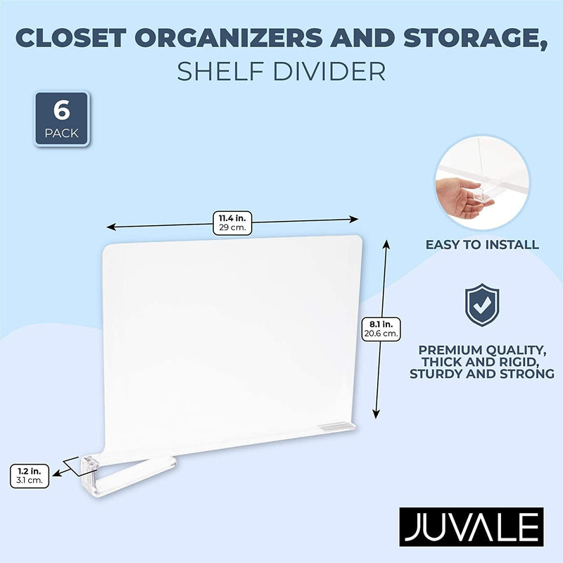 6 Pack Clear Shelf Dividers for Closet Organization, Clothes Dividers for Shelves (8.25 x 11 In)