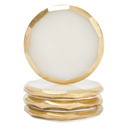 4 Pack White Onyx Geode Coasters with Gold Painted Edges, Housewarming Gifts for New Home (3.75-4 in)