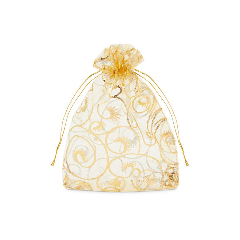 Gold Organza Bags with Drawstring, 3x4 Jewelry Pouch for Gifts, Party Favors (120 Pack)
