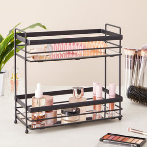 Matte Black 2-Tier Mirrored Tray for Vanity, Bathroom Countertop, Perfume Organizer (12 x 5.7 x 11 In)