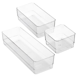 6 Piece Set Clear Plastic Drawer Organizers for Desk, Office, Acrylic Storage Containers in 3 Assorted Sizes