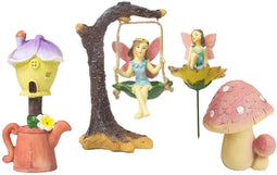 Miniature Fairy Garden Set, Resin Figurines for Lawn, Yard, and Home Decor (4 Pieces)