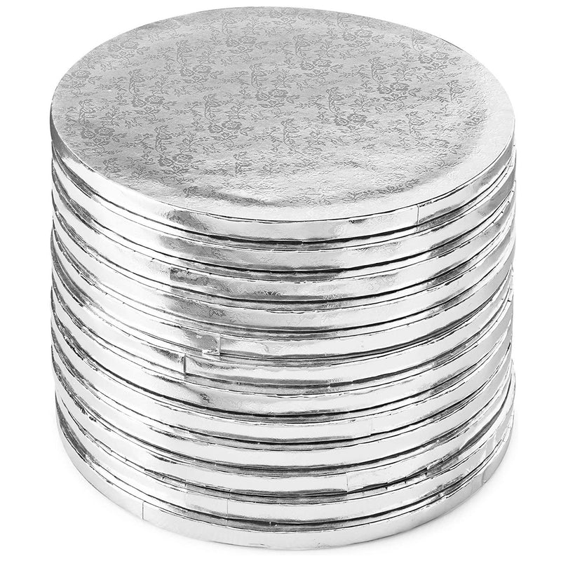 Professional Smooth Round Cake Drums, Silver Foil Wrapping (10 in, 12 Pack)