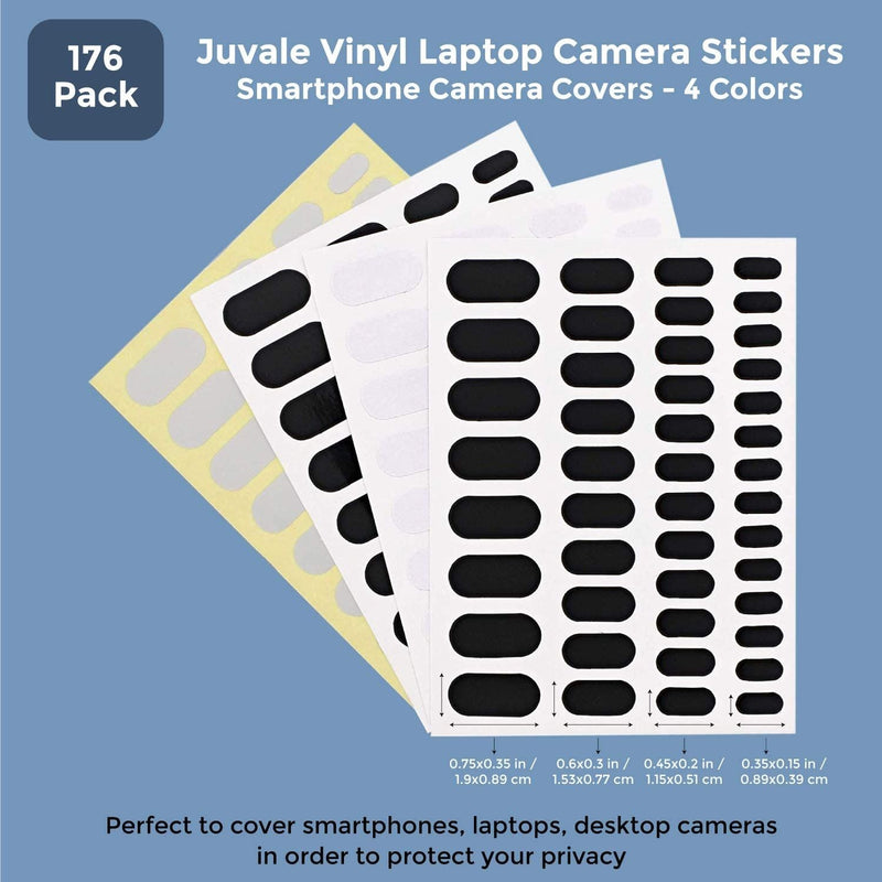 Juvale Vinyl Laptop Camera Stickers 176 Pack - Smartphone Camera Covers - 4 Colors