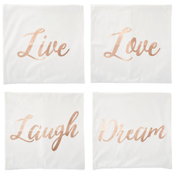 Set of 4 Rose Gold Throw Pillow Covers, Live Laugh Love Dream Decorative Cases for Home Decor, Living Room (20x20 In)