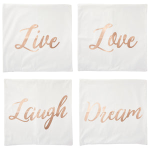 Set of 4 Rose Gold Throw Pillow Covers, Live Laugh Love Dream Decorative Cases for Home Decor, Living Room (20x20 In)