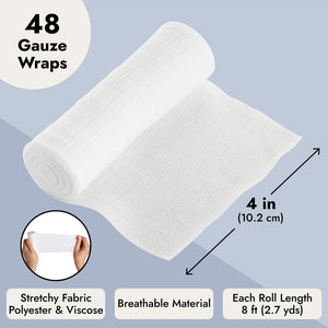 48 Pack 4 Inch Gauze Bandage Roll, Rolled Gauze Wrap (2.6 Yards)