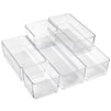 6 Piece Set Clear Plastic Drawer Organizers for Desk, Office, Acrylic Storage Containers in 3 Assorted Sizes