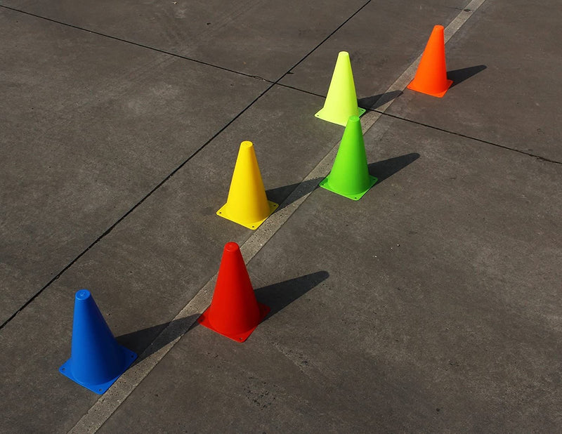 Multicolored Plastic Traffic Cones for Sports, and Drills (6 Pack)