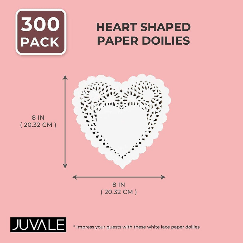 Paper Lace Doilies, Heart Shaped Table Top Decor for Valentines (8 x 9 in, 300 Pack)