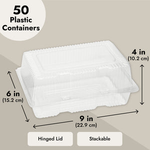 50 Pack Clear Disposable Food Containers with Hinged Lids, 9x6x4 Inch Plastic Take Out Boxes