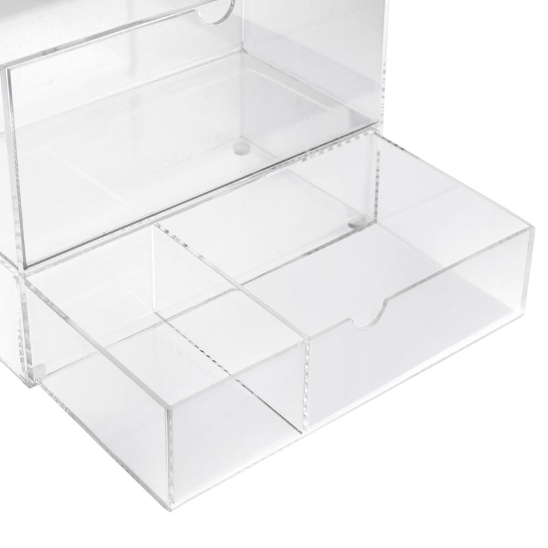 Clear Tissue Box Holder with Pull Out Drawer, Rectangle Dispenser Tissue Box Cover and Cosmetic Organizer for Bathroom (9.3 x 7 x 5 In)