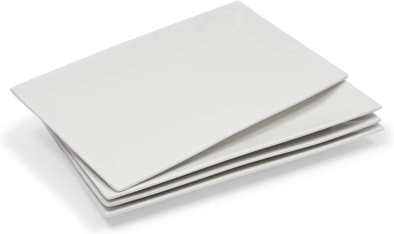 Porcelain Serving Platters, White Rectangular Trays (14 x 8 In, 4 Pack)