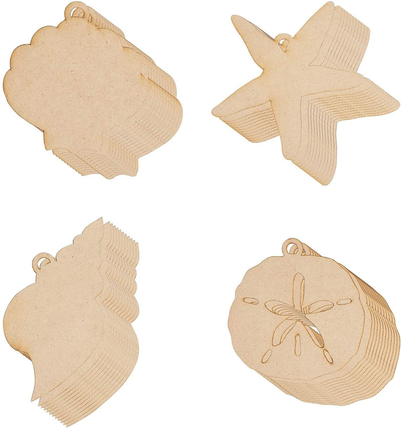 Unfinished Wooden Sea Shell Christmas Tree Ornaments for Crafts (24 Pack)