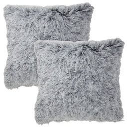 Grey Faux Fur Throw Pillow Covers, Fuzzy Home Decor (18 x 18 Inches, 2 Pack)