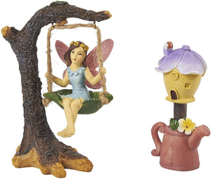 Miniature Fairy Garden Set, Resin Figurines for Lawn, Yard, and Home Decor (4 Pieces)