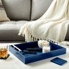 Blue Serving Tray for Coffee Table, 16x12" with Coasters, Decorative Interchangeable Gold and Silver Handles